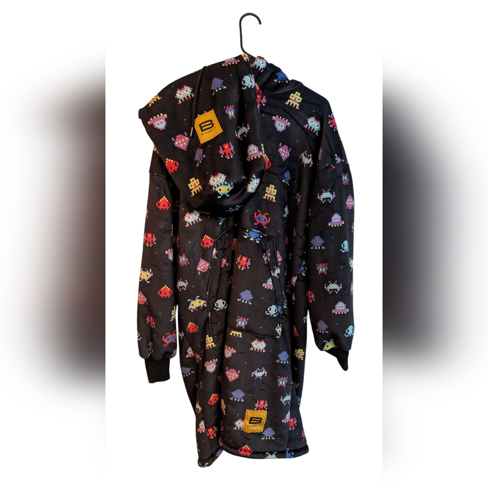 Kids Size Black Hooded Jacket with Colorful Patterns